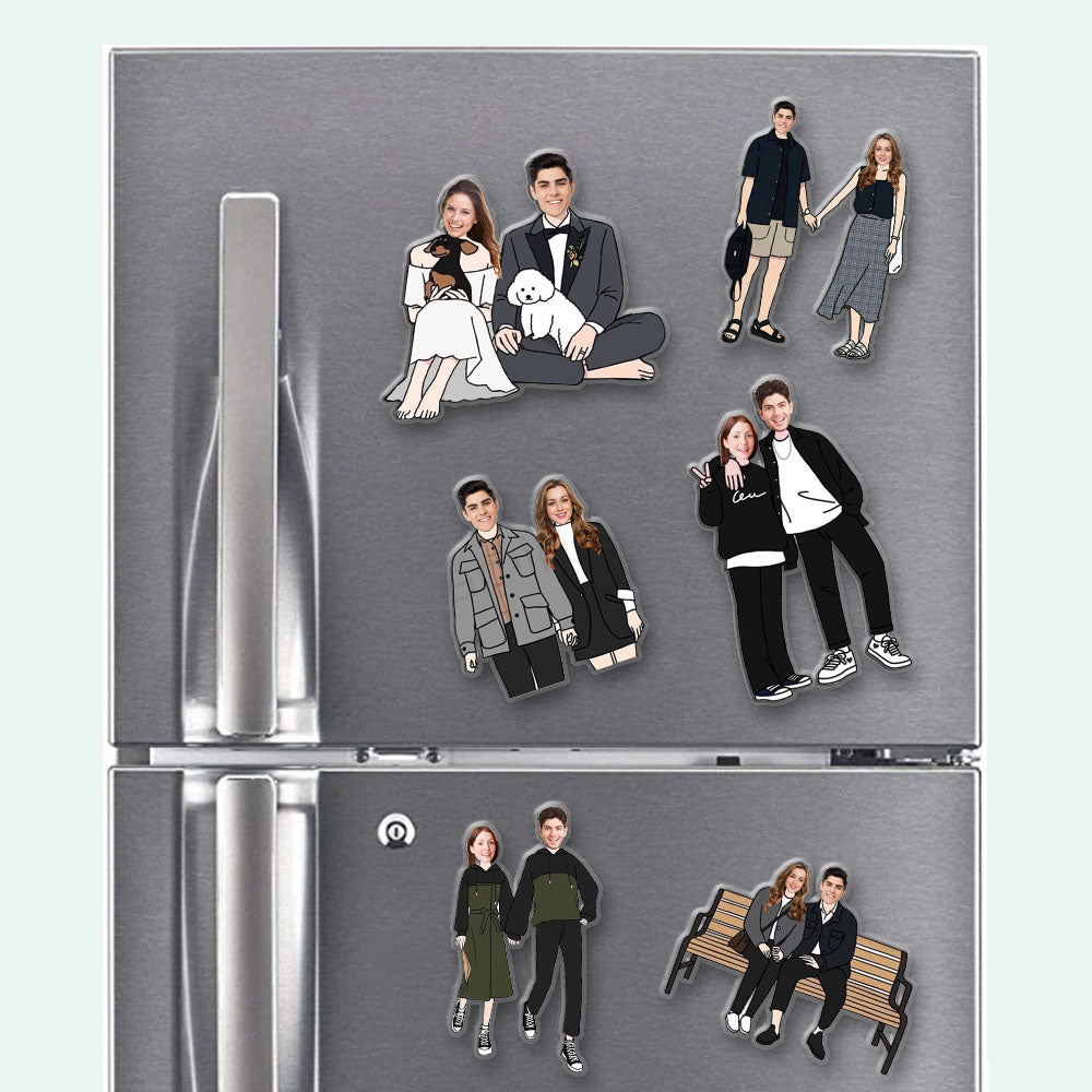 Personalized Couple Chibi Face Cutout Photo Magnets, Couple Gifts JonxiFon