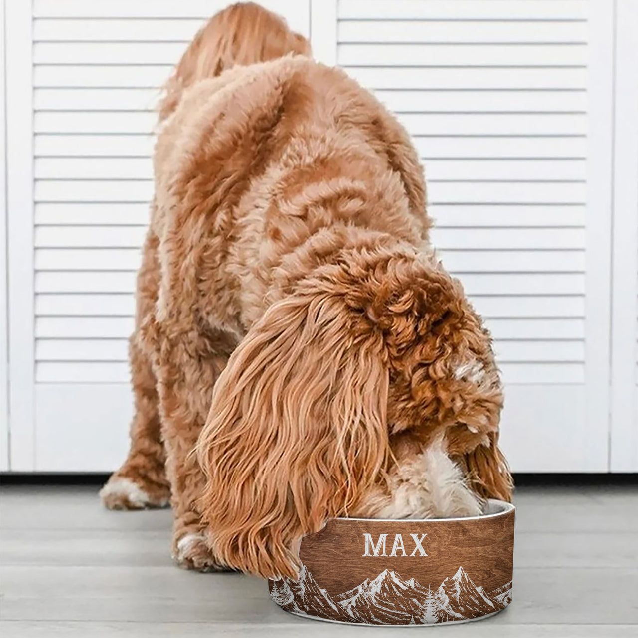 Mountain Rustic Faux Wood Pet Ceramic Bowl, Dog Lover Gift Printway