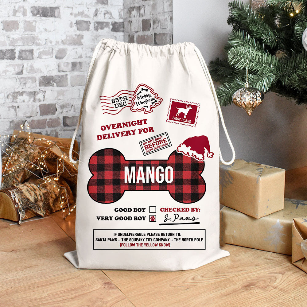 Custom Dog Bone Overnight Delivery Christmas Bag, Christmas Gift AB