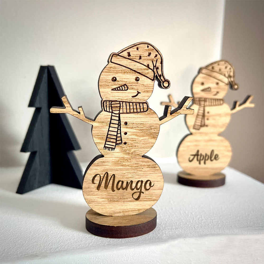 Christmas Personalised Wooden Snowman Table Decorations Place Names, Christmas Gift For Friends YHN-THUY