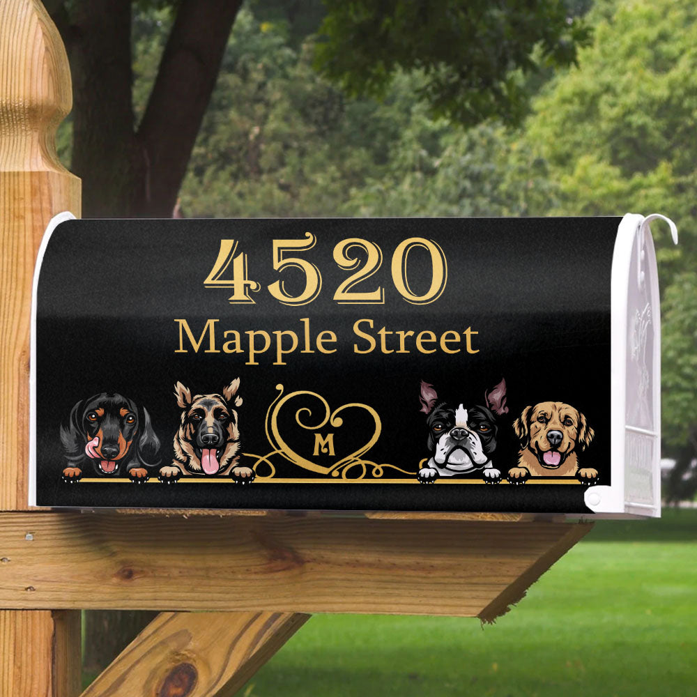Family Name In Heart With Dog Mailbox Cover, Dog lover Gift AF