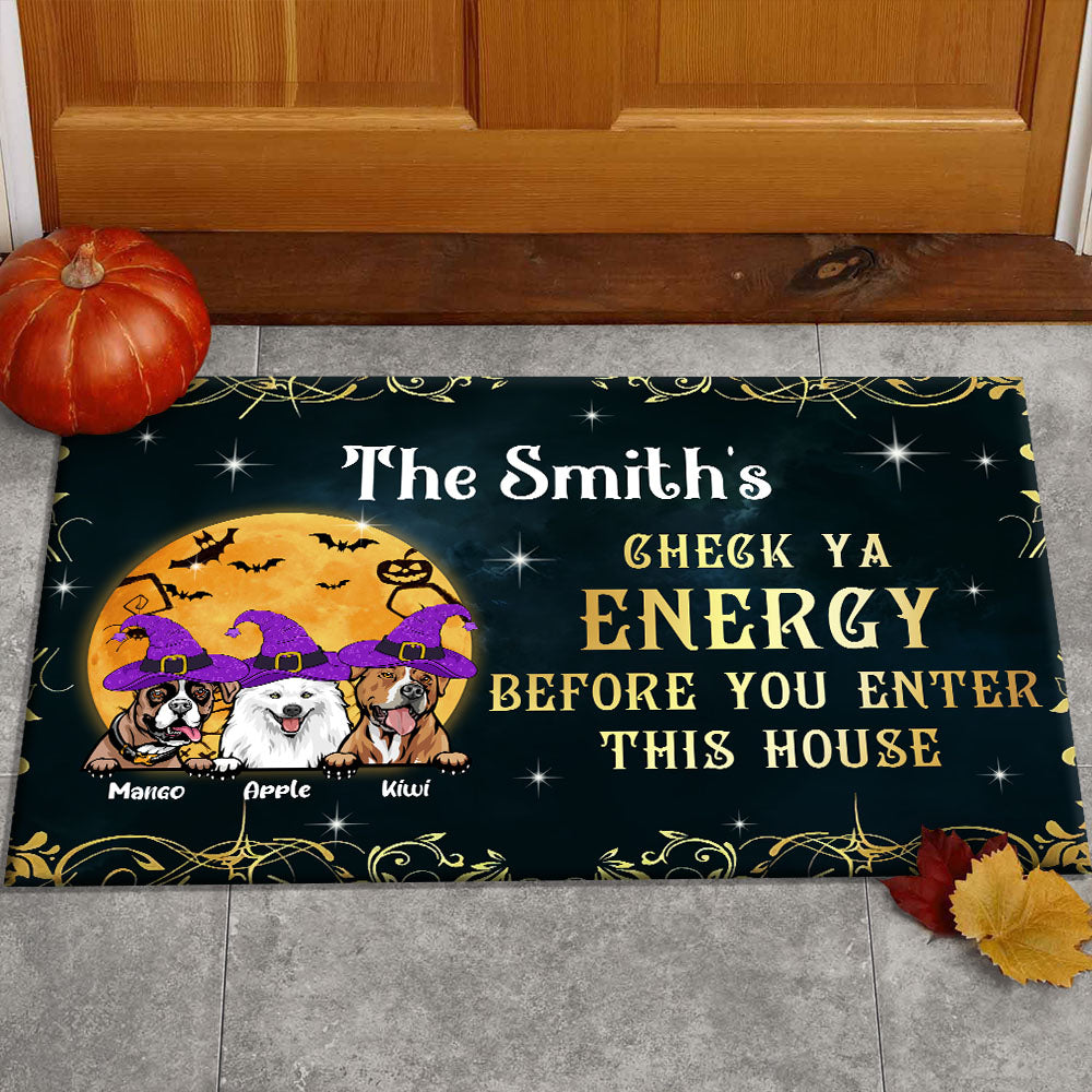 Personalized Dog Mom Check Ya Energy Halloween Doormat, Dog Lover Gift AB