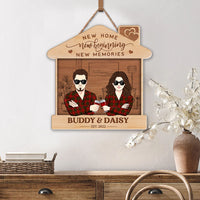 Thumbnail for Personalized New Home New Beginning Couple House Shaped Wood Sign, Gift For Family Z