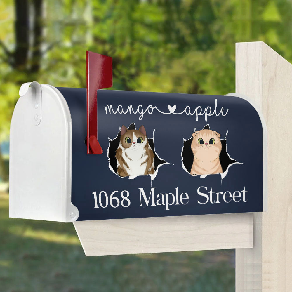 Cats Opened Here Personalized Address House Magnetic Mailbox Cover, Personalized Gift For Cat Lovers AF