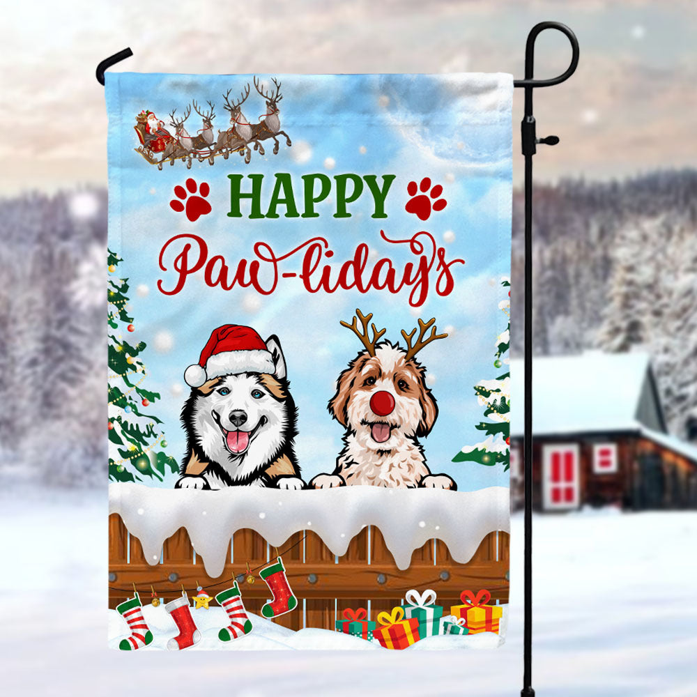 Happy Pawlidays Dog Cat Garden Flag, Winter Flag, Christmas Gift For Pet Lovers AD