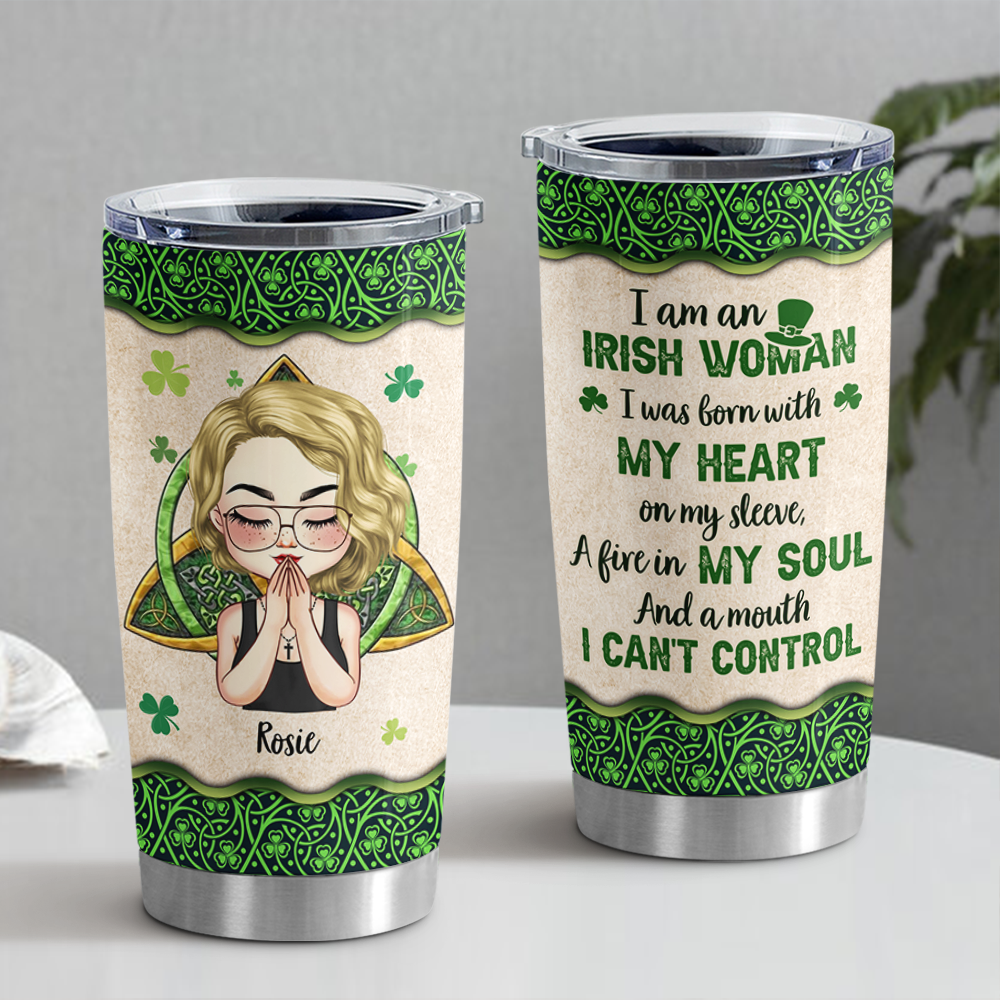 Personalized Irish American Girl Praying Tumbler, Gift For Patrick's Day AA