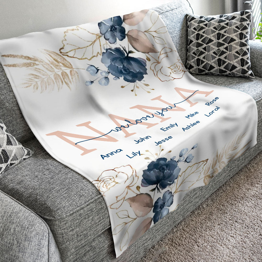 Nana Mom We Love You Fleece Blanket, Gift For Grandma AB