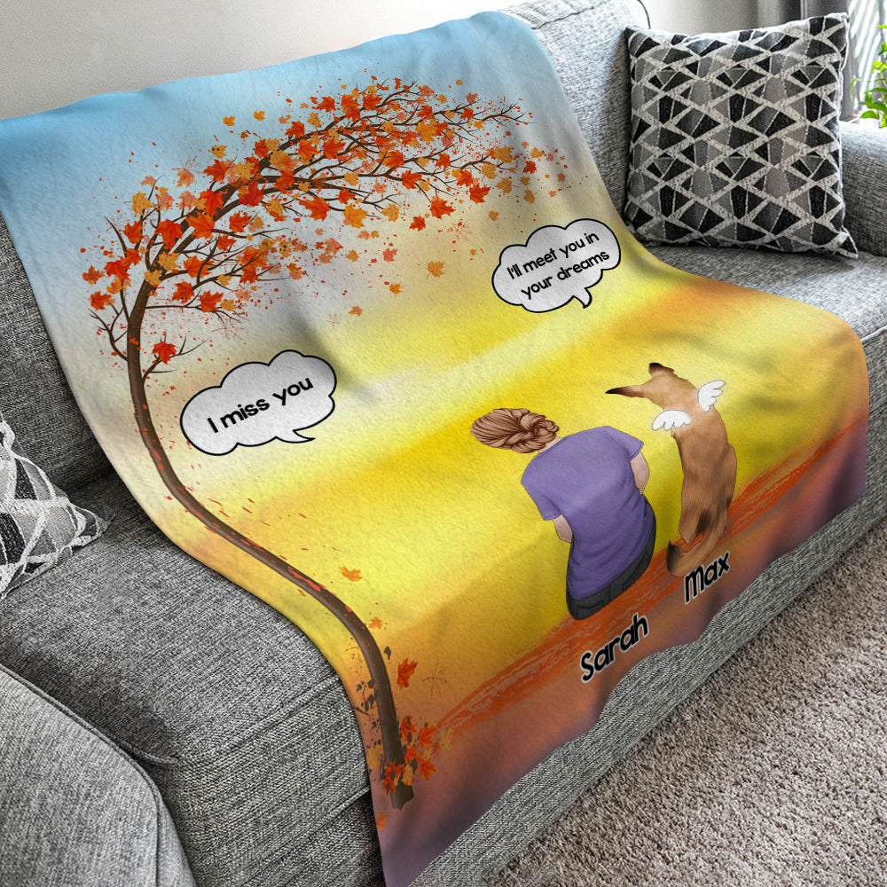 Autumn Dog Back I Miss You Personalized Blanket, Custom Cat Fall Gift AB