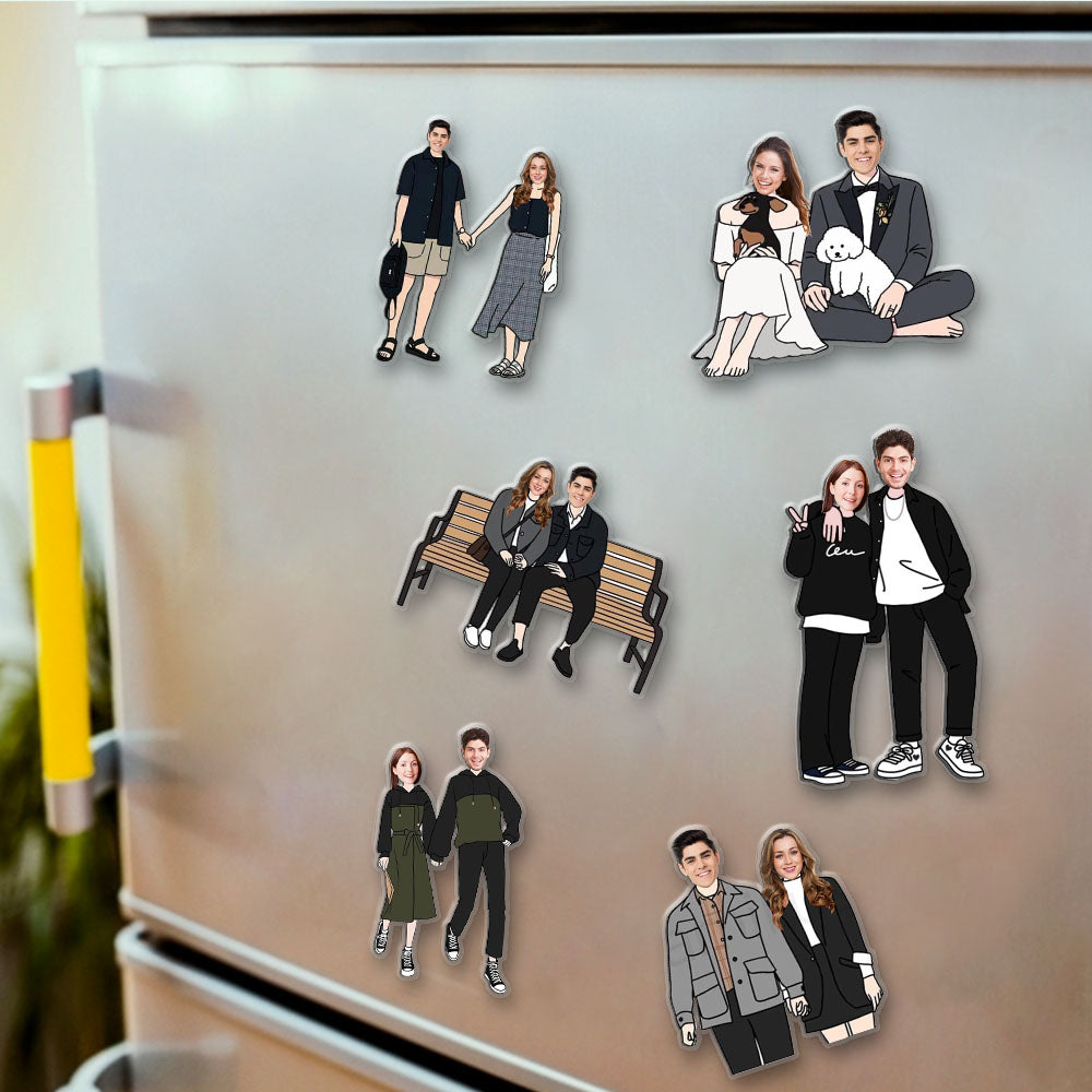Personalized Couple Chibi Face Cutout Photo Magnets, Couple Gifts JonxiFon