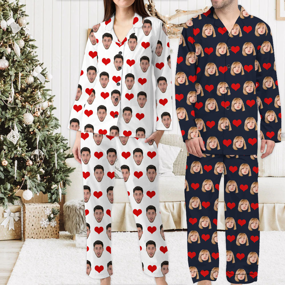 Custom Heart With Photo Couple Pajamas Set, Valentine's Day Gift FC
