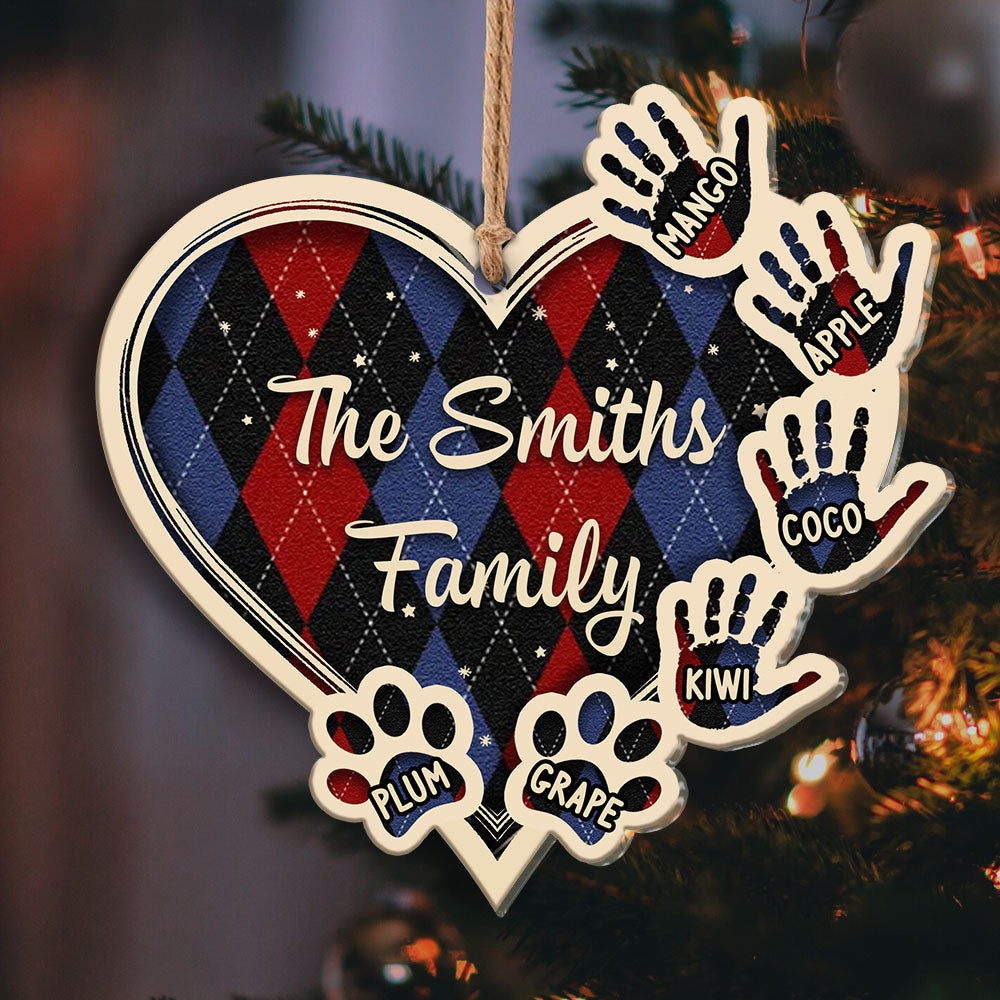 Personalized Handprint Pawprints Family Member Gift Printed Acrylic Ornament, Customized Holiday Ornament AE