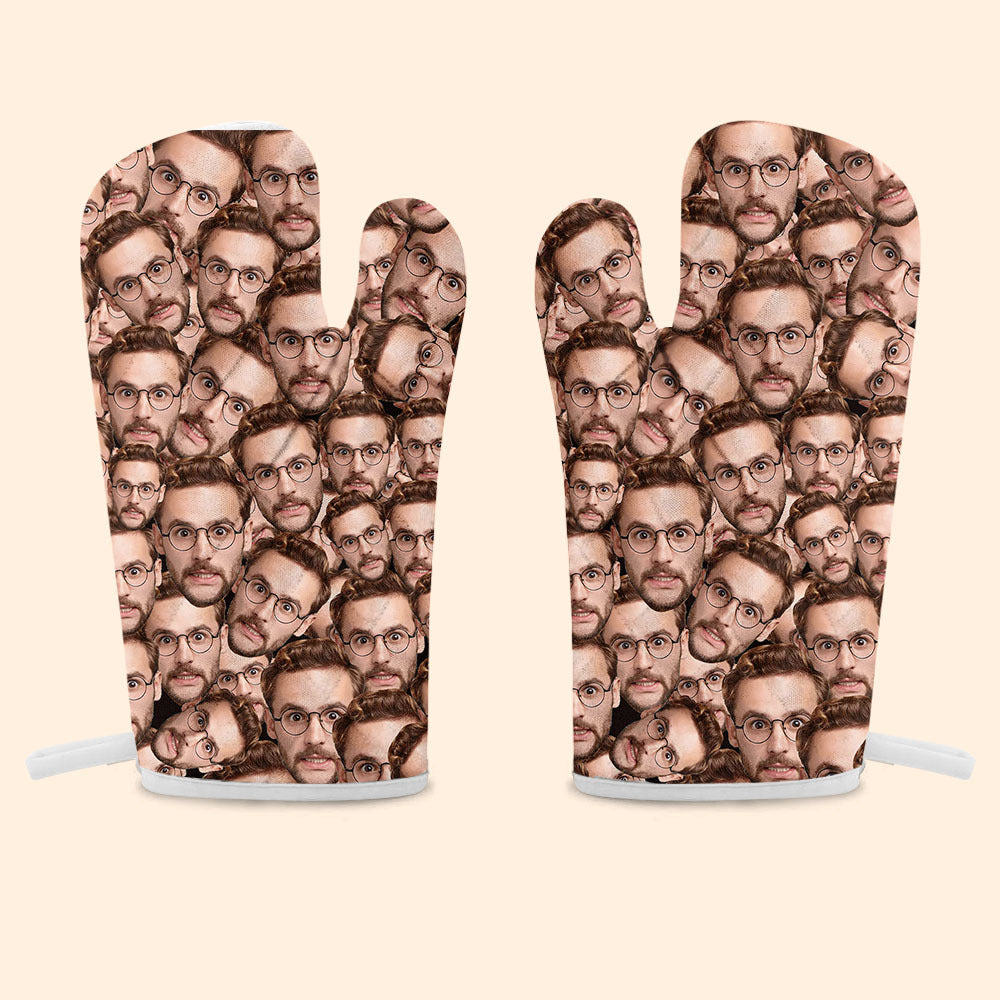 Custom Multiple Face Photo Oven Mitts & Potholder, Kitchen Gift FC