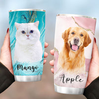 Thumbnail for Pet Portrait Photo With Name Marble Tumbler, Pet Lover Gift, Gift For Friends AA