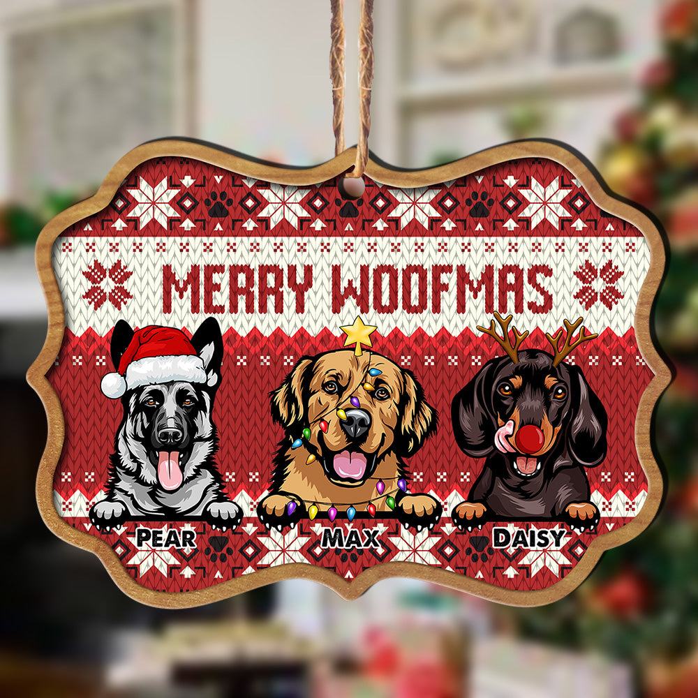 Merry Woofmas Personalized Dog Christmas Pattern MDF Ornament, Customized Holiday Ornament AE