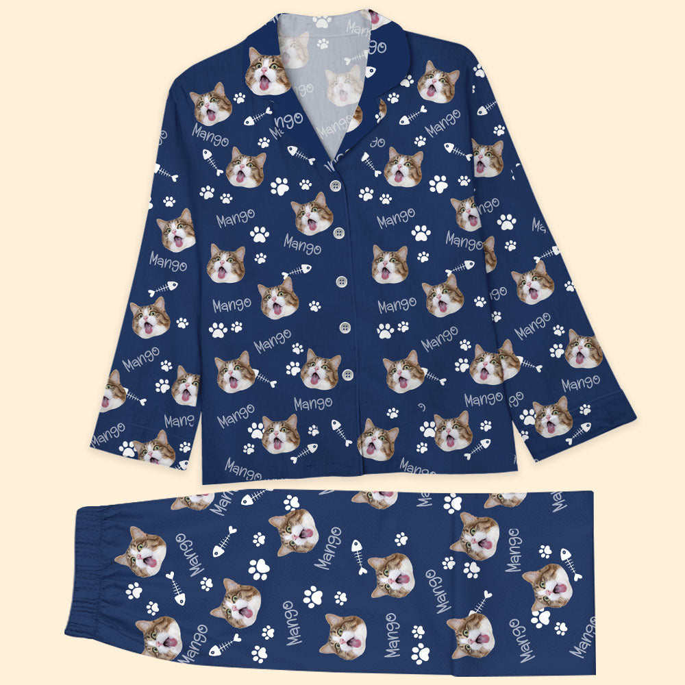Custom Dog Cat Photo With Name Pajamas Set, Pet Lover Gift AB