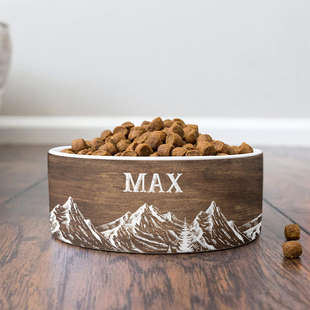 Mountain Rustic Faux Wood Pet Ceramic Bowl, Dog Lover Gift Printway