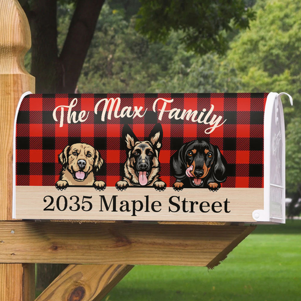 Personalized Buffalo Plaid Check Mailbox Cover, Dog Lover Gift AF