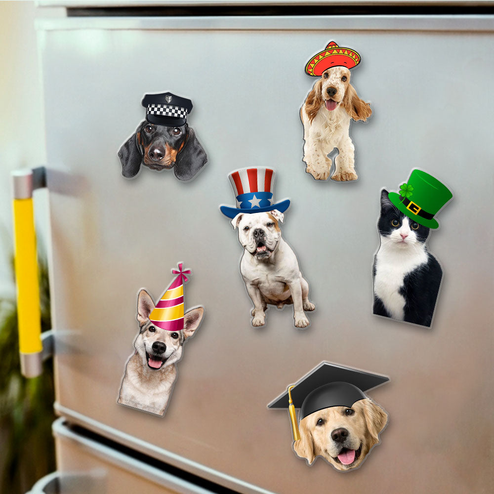Custom Photo Cute Pet Hat Magnets, Fridge Magnet, Gift For Dog Cat Lovers JonxiFon