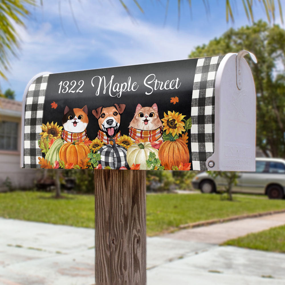 Pumpkins & Sunflowers Dog Cat Mailbox Cover, Dog lover Gift AF