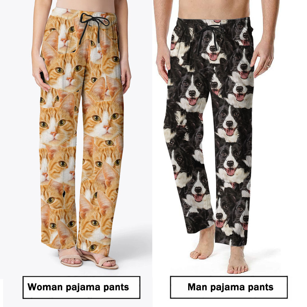 Custom Multiple Face Photo Family With Pet Pajama Pants, Pet Lover Gift AB