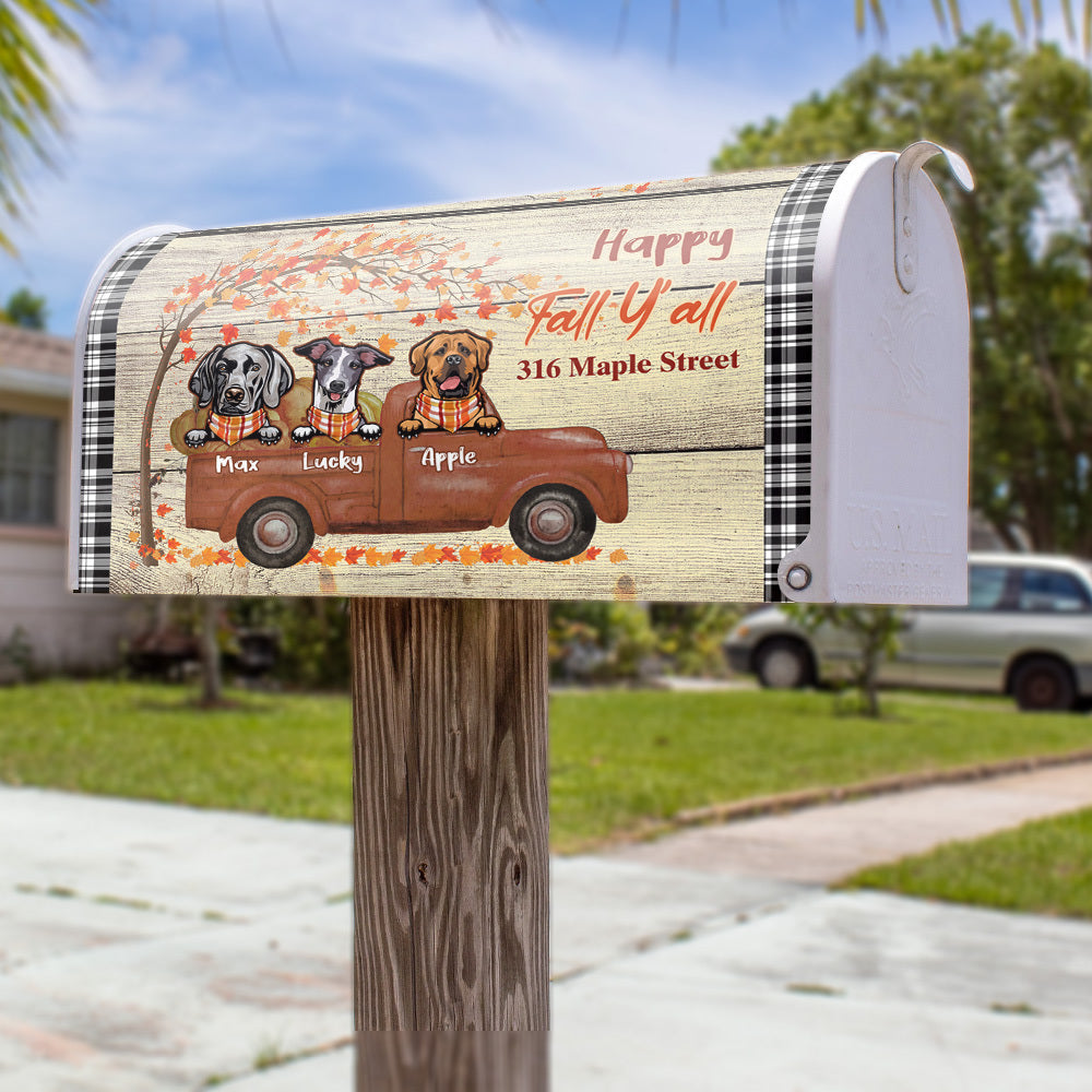Happy Fall Dog Truck Magnetic Mailbox Cover, Dog Lover Gift AF
