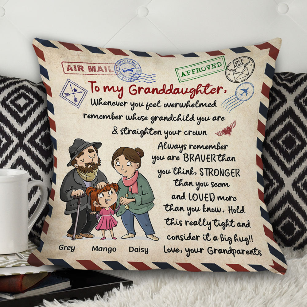 Personalized Letter To My Grandson Granddaughter Pillow, Gift For Grandpa Grandma AD