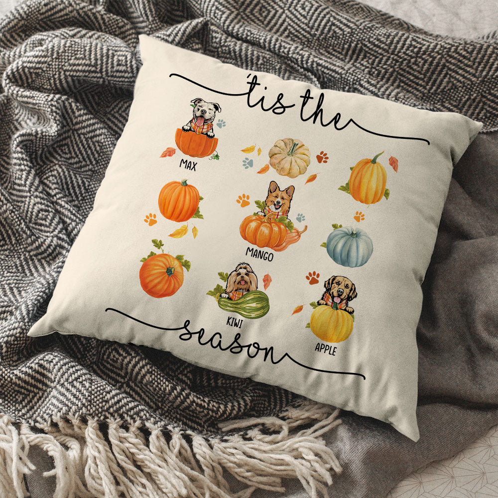 'Tis The Season Dog Fall Pillow, Custom Pet Pumpkin AD