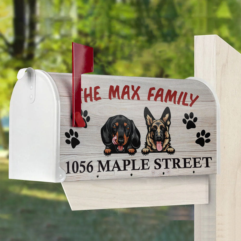 Rustic Wood Pattern Address Dog Mailbox Cover, Dog Lover Gift AF