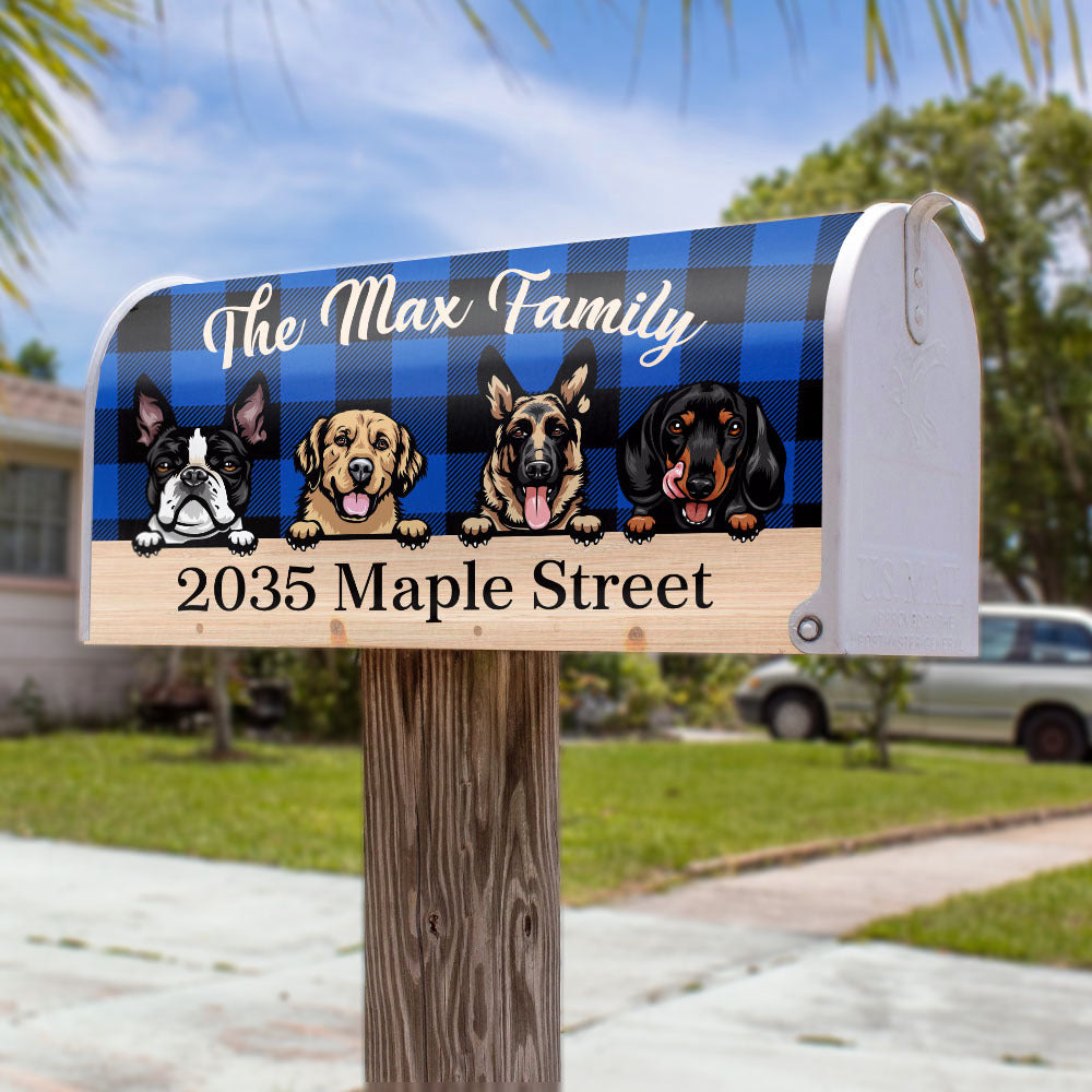 Personalized Buffalo Plaid Check Mailbox Cover, Dog Lover Gift AF