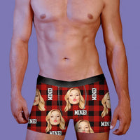 Thumbnail for Custom Buffalo Plaid Photo Dog Cat Men's Boxer Briefs, Gift For Him AI
