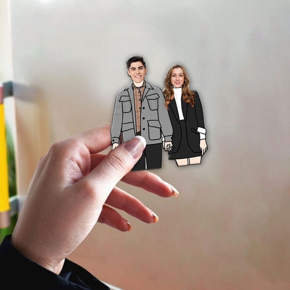 Personalized Couple Chibi Face Cutout Photo Magnets, Couple Gifts JonxiFon