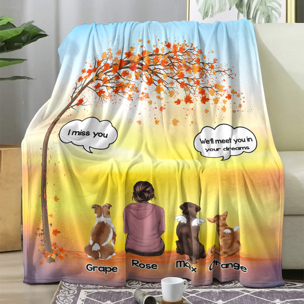 Autumn Dog Back I Miss You Personalized Blanket, Custom Cat Fall Gift AB