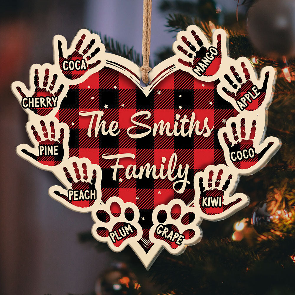 Personalized Handprint Pawprints Family Member Gift Printed Acrylic Ornament, Customized Holiday Ornament AE