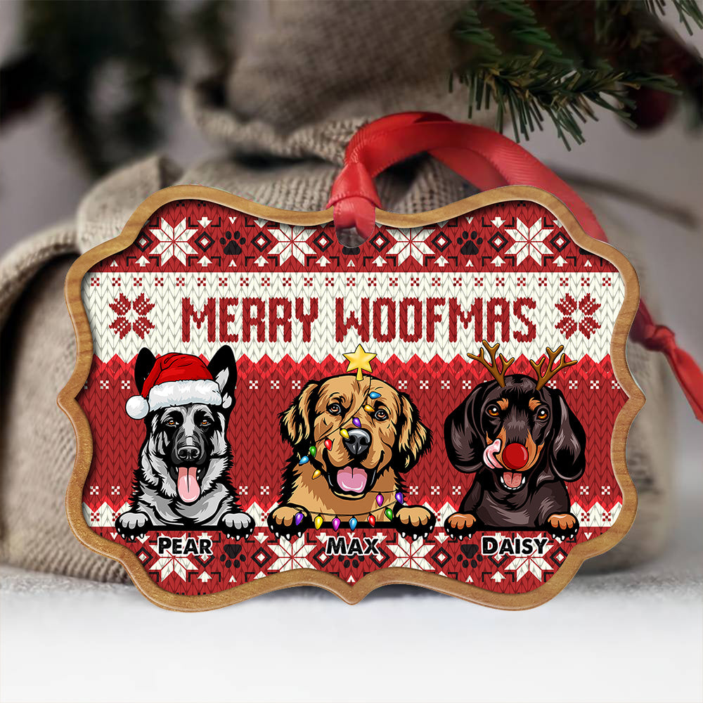 Merry Woofmas Personalized Dog Christmas Pattern MDF Ornament, Customized Holiday Ornament AE