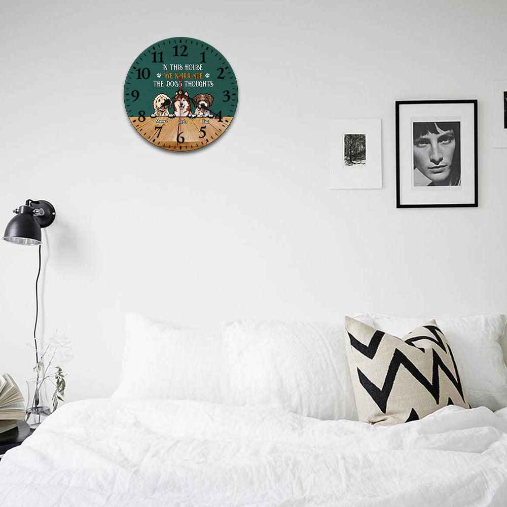 Personalized In This House We Narrate The Dog Thoughts Wooden Wall Clock, Gift For Dog Lover AH