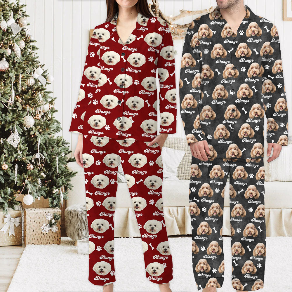 Custom Pet Face Vintage Pajamas Set, Dog Cat Lover Gift AB