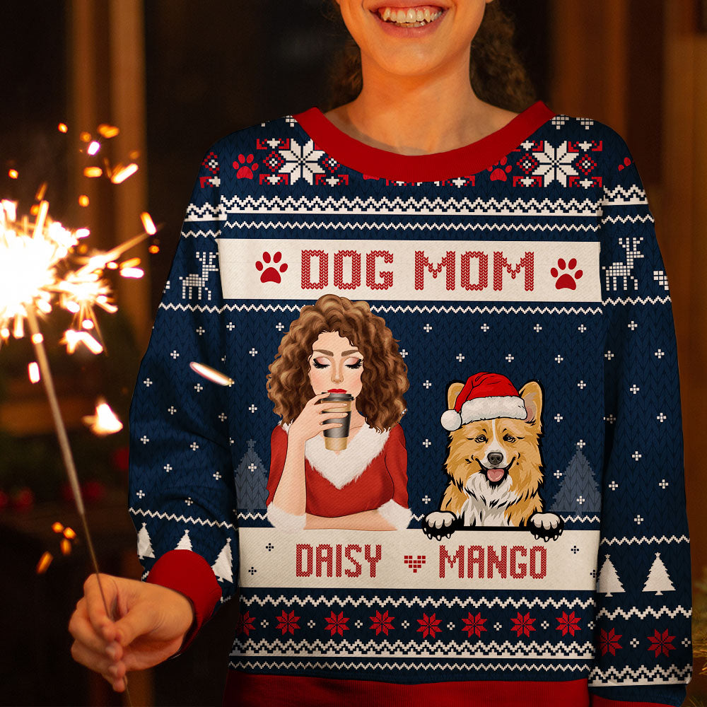 Personalized Dog Mom Ugly Christmas Sweatshirt, Christmas Gift For Dog Lovers AB