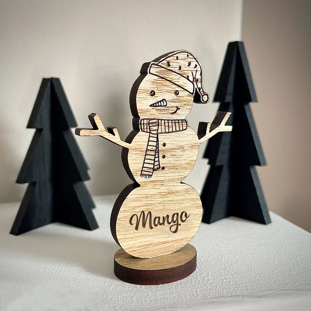 Christmas Personalised Wooden Snowman Table Decorations Place Names, Christmas Gift For Friends YHN-THUY