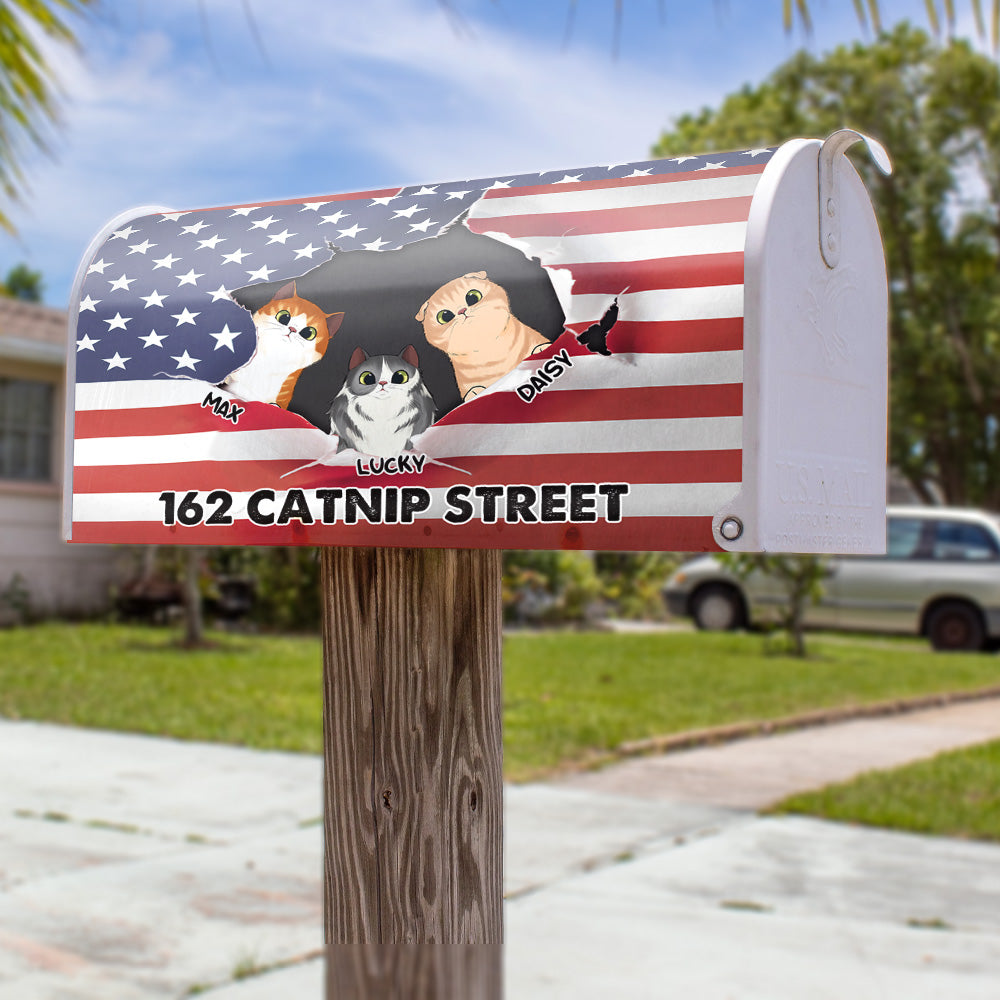 Cats Opened Patriotic Address House Magnetic Mailbox Cover, Personalized Gift For Cat Lovers AF