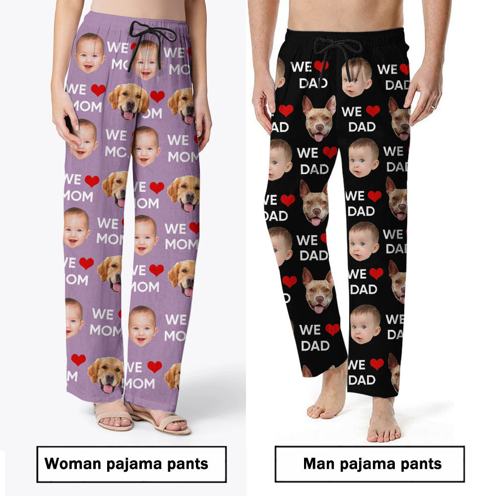 Custom We Love Dad Mom Photo Family Pajamas Set, Gift For Family AB
