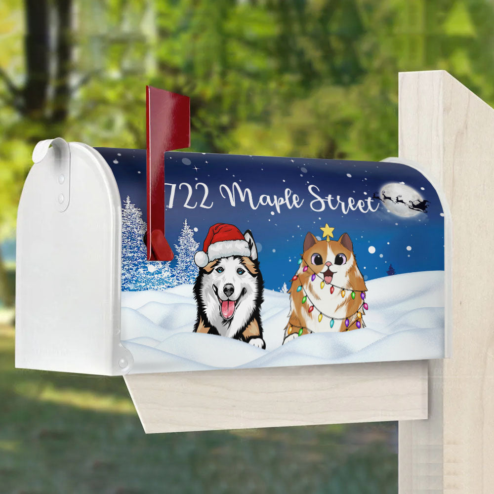 The Night Sky Of Christmas Dog Cat Mailbox Cover, Winter Mailbox AF