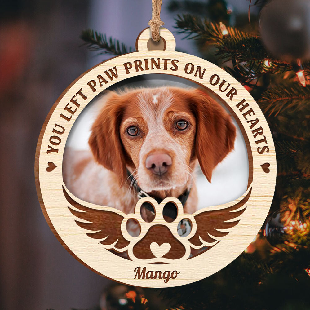 You Left Paw Prints Pet Photo Memorial Layered Wood Ornament AE