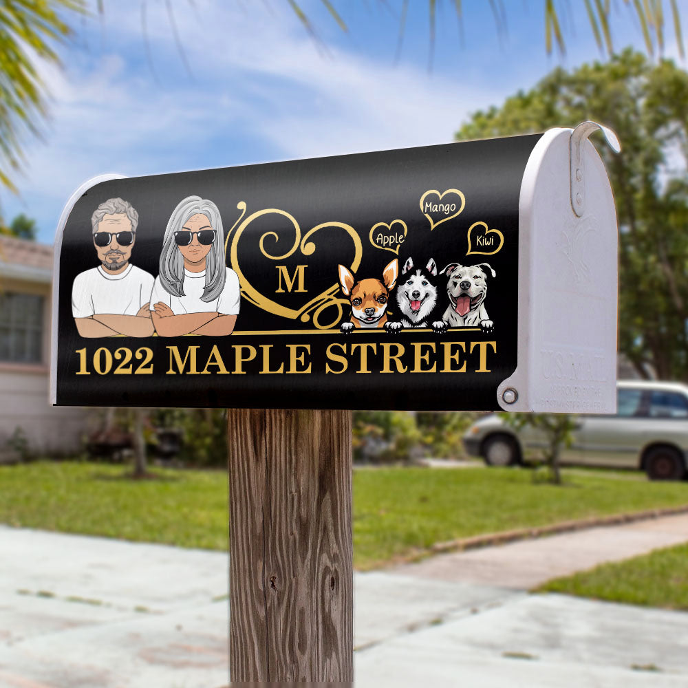 Personalized Husband And Wife Dog House Address Magnetic Mailbox Cover AF