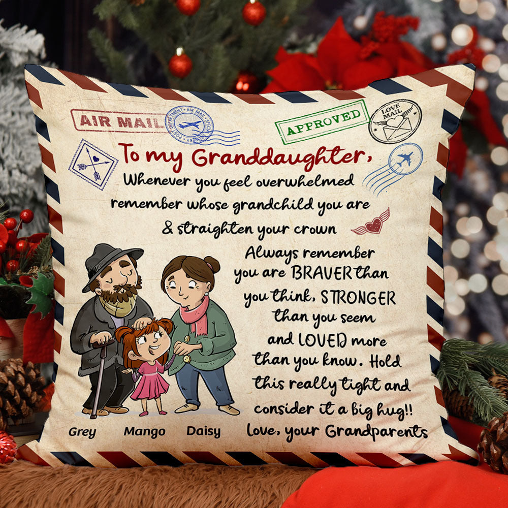 Personalized Letter To My Grandson Granddaughter Pillow, Gift For Grandpa Grandma AD