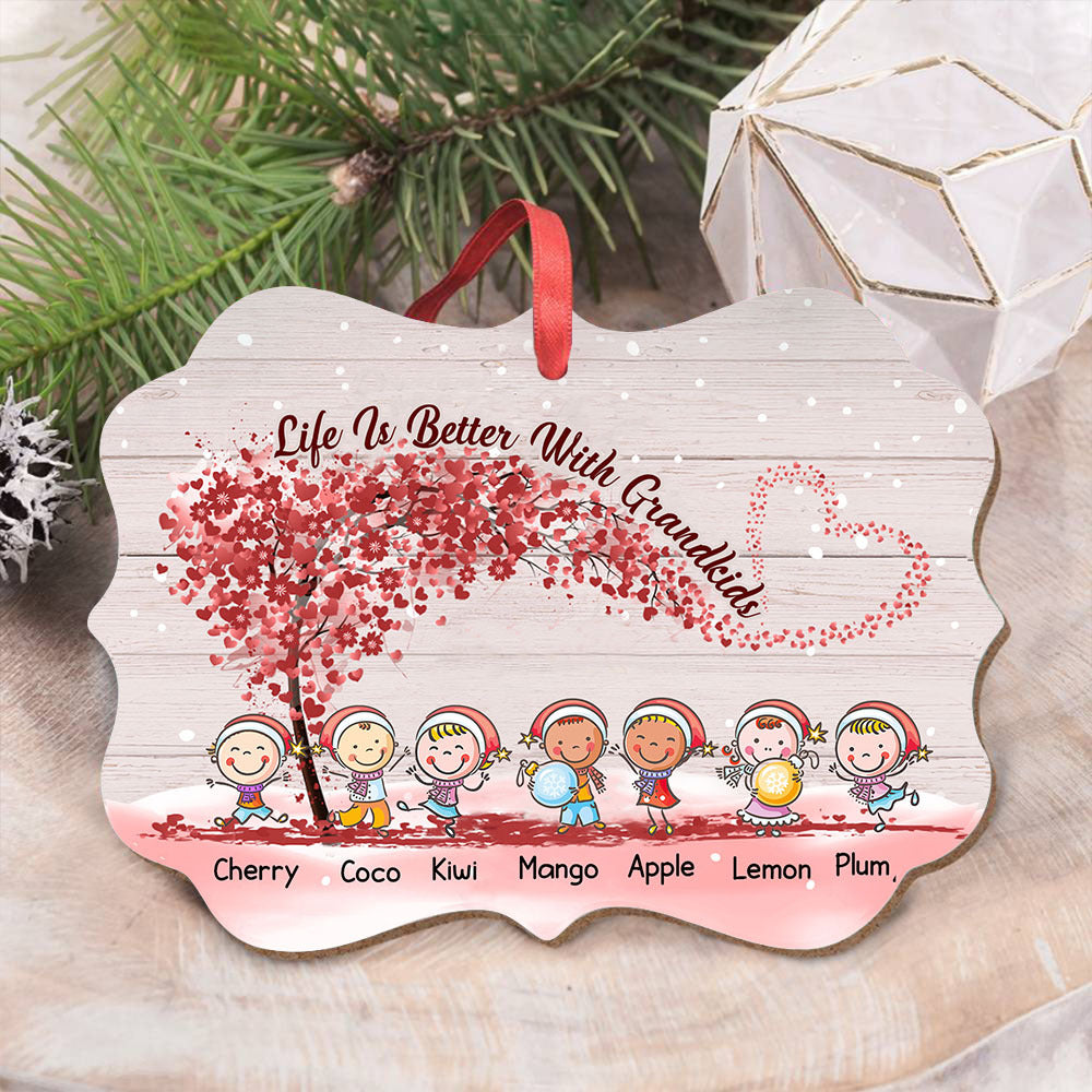 Personalized Life Is Better With Grandkids Printed Wood Benelux Ornament, Christmas Gift For Mom Grandma AE