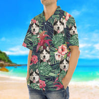 Thumbnail for Custom Pet Face Photo Green Hawaiian Shirt, Hibiscus x Red Ginger AI