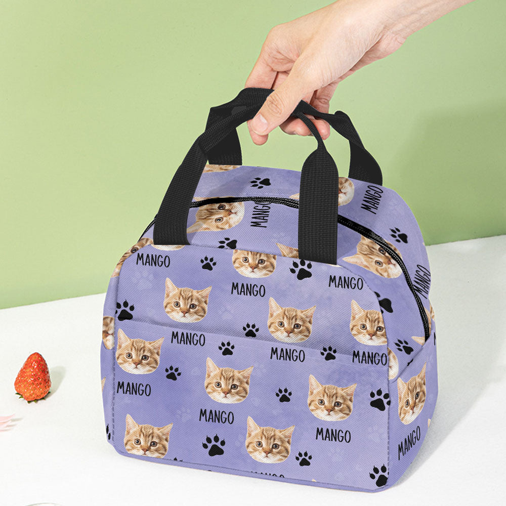 Custom Paws With Dog Cat Photo Lunch Bag, Pet Lover Gift AI