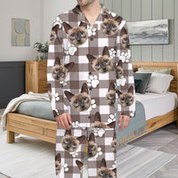 Thumbnail for Custom Beige Buffalo Plaid Dog Cat Photo Pajamas Set, Pet Lover Gift AB