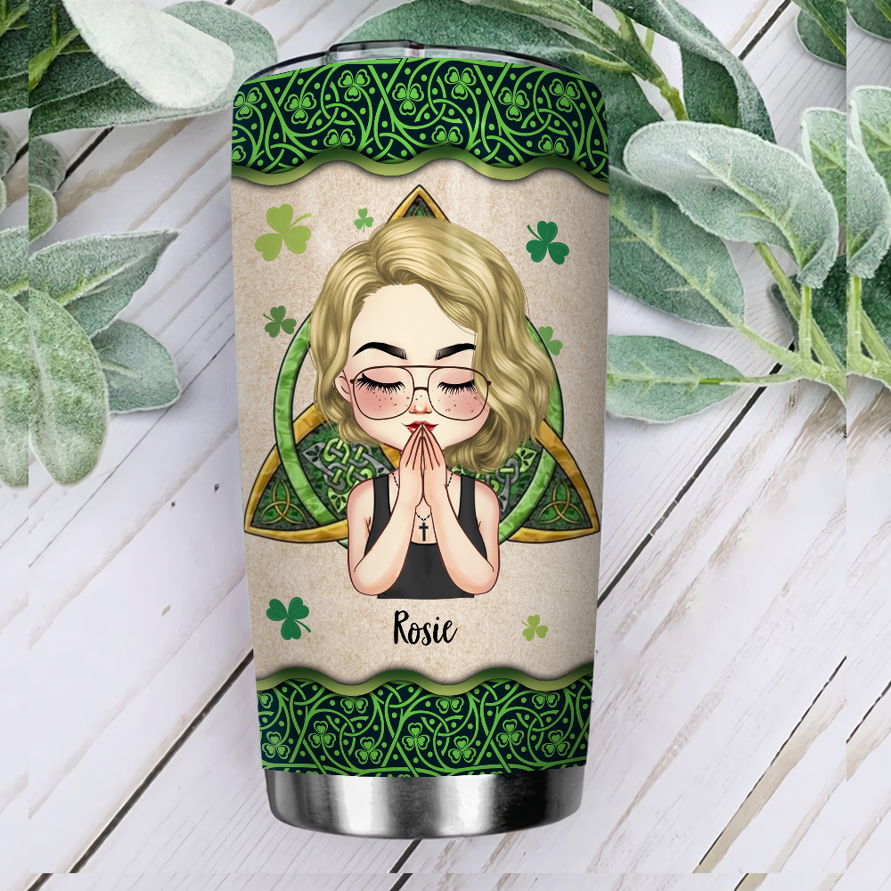 Personalized Irish American Girl Praying Tumbler, Gift For Patrick's Day AA