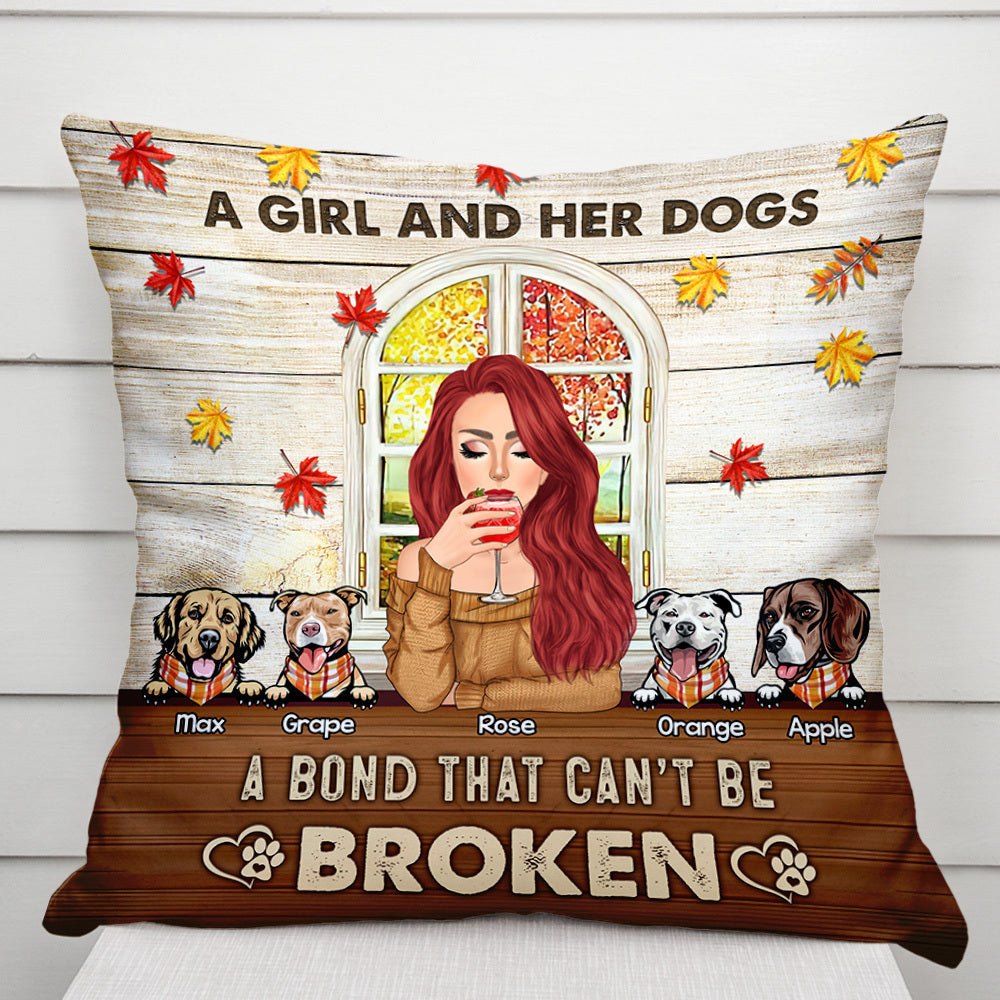 A Girl Her Dogs A Bond Custom Pillow, DIY Gift For Dog Lovers AD